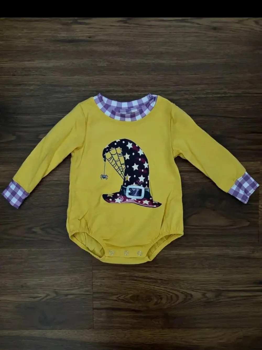 Kids Yellow One-Piece Bodysuit with Purple Accents